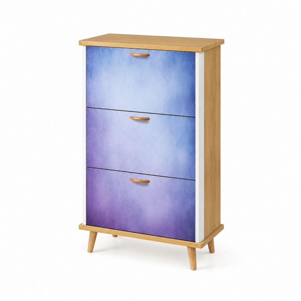 Schuhschrank Holz 3 Fächer Blau/Lila-Hausraumdesign