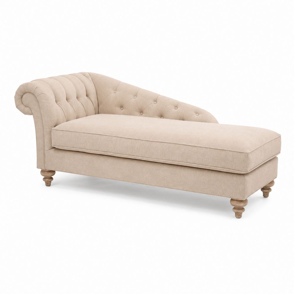 Chaiselongue aus Leinen Beige mit Holzrahmen-Hausraumdesign