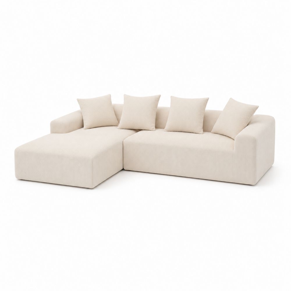 L-Sofa aus Cordstoff, Beige, 300x150x80 cm-Hausraumdesign