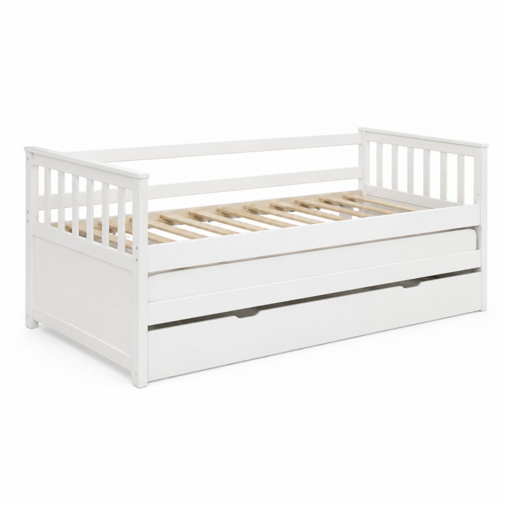 Tagesbett aus Holz mit Ausziehbett Weiß 200x90 cm-Hausraumdesign