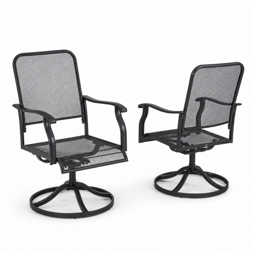 2er Set Drehbare Gartenstühle aus Metall, Schwarz-Hausraumdesign