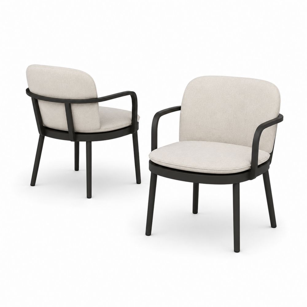 Outdoor Garten-Esszimmerstuhl Set aus Aluminium und Stoff 2er Set Beige-Hausraumdesign