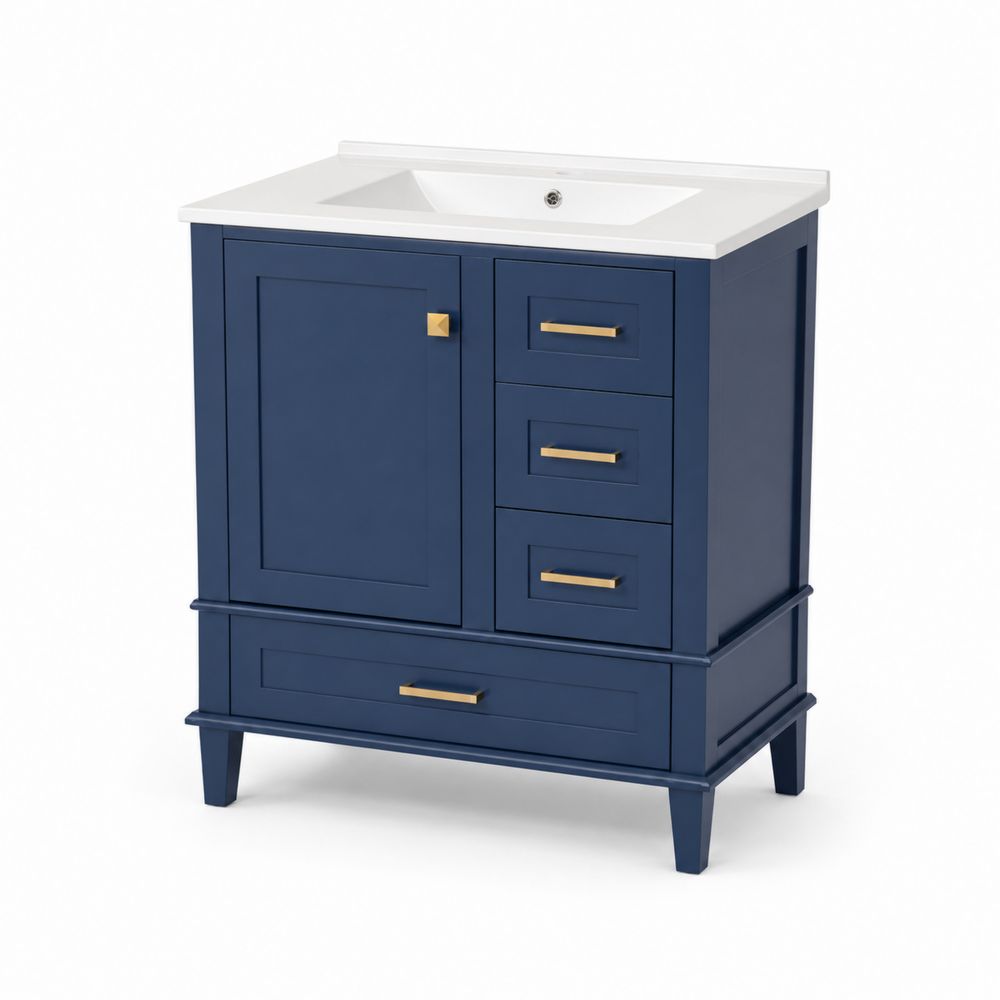 Badezimmerschrank mit Waschbecken aus MDF Blau und Weiß-Hausraumdesign