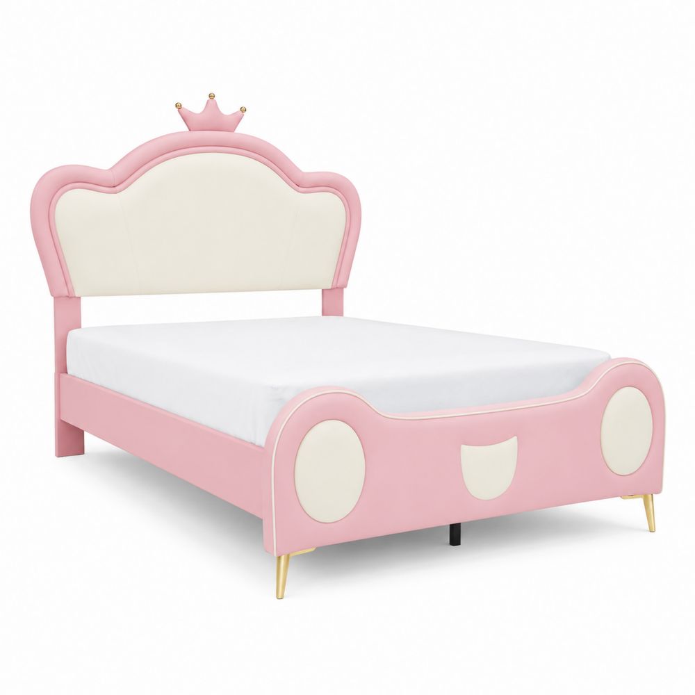 Kinderbett Prinzessin 90x200 cm Holz und Kunstleder Rosa/Weiß-Hausraumdesign