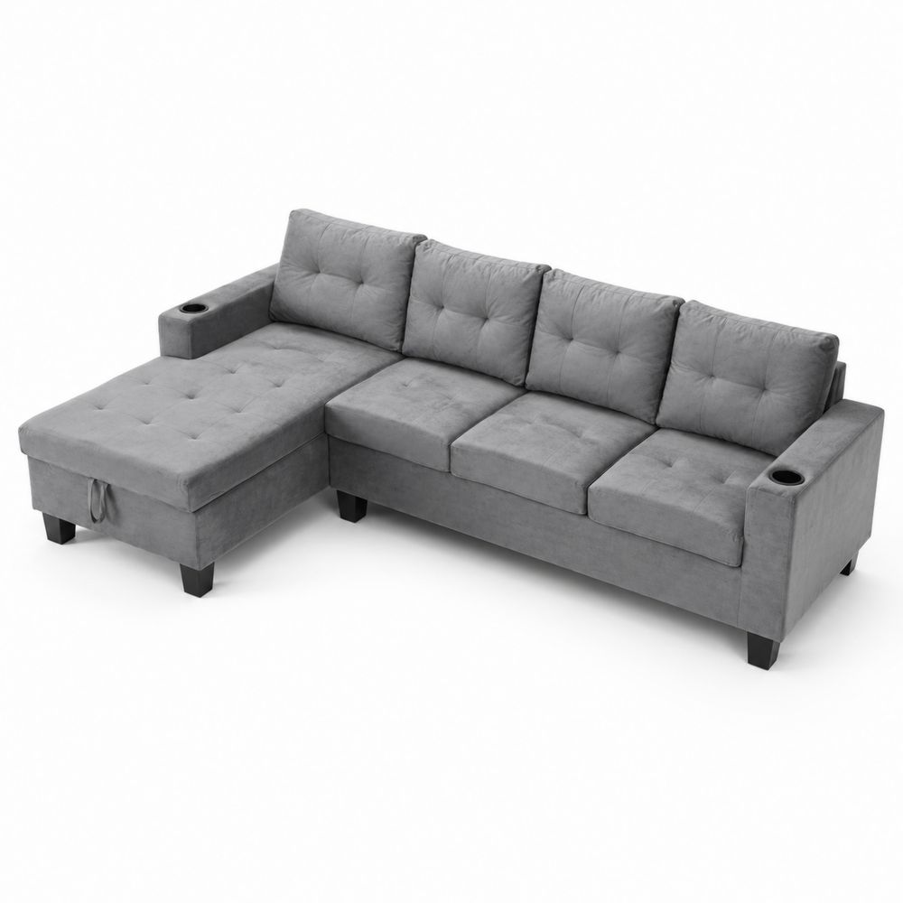Graues Ecksofa aus Mikrofaser mit Ottomane-Hausraumdesign