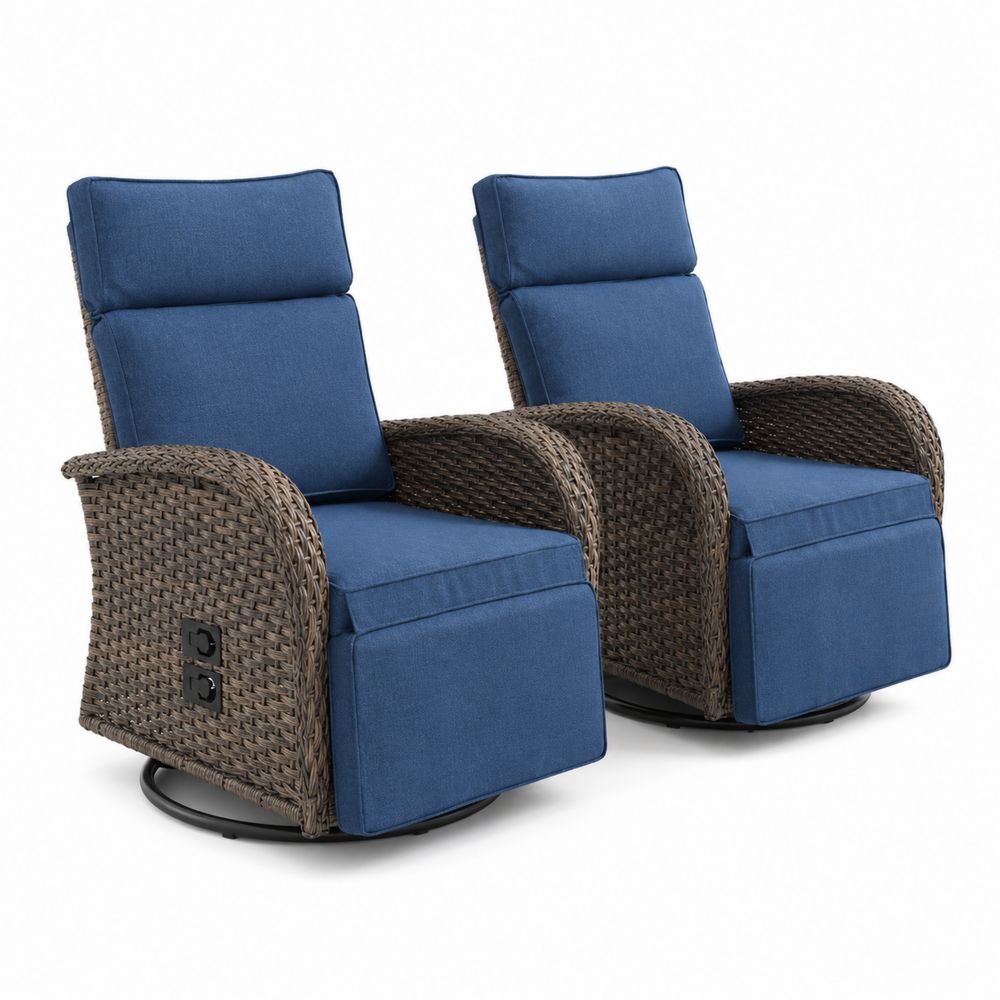 2er Set Outdoor-Rattan-Sessel mit blauem Bezug-Hausraumdesign