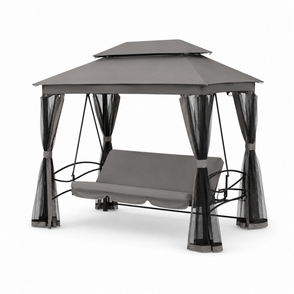 Gartenschaukel mit Metallrahmen und Pavillon-Dach Grau-Hausraumdesign