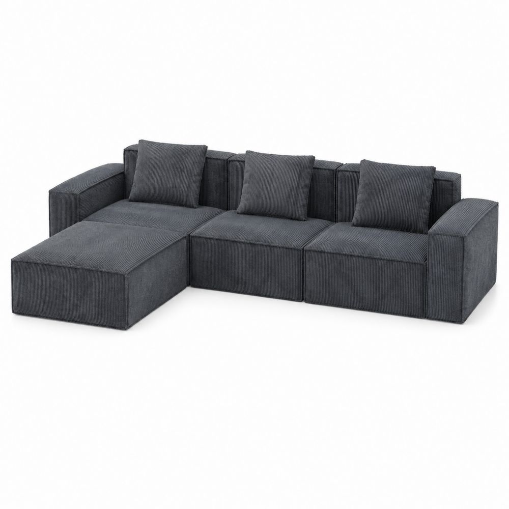 Ecksofa 4-Sitzer Cord Grau-Hausraumdesign