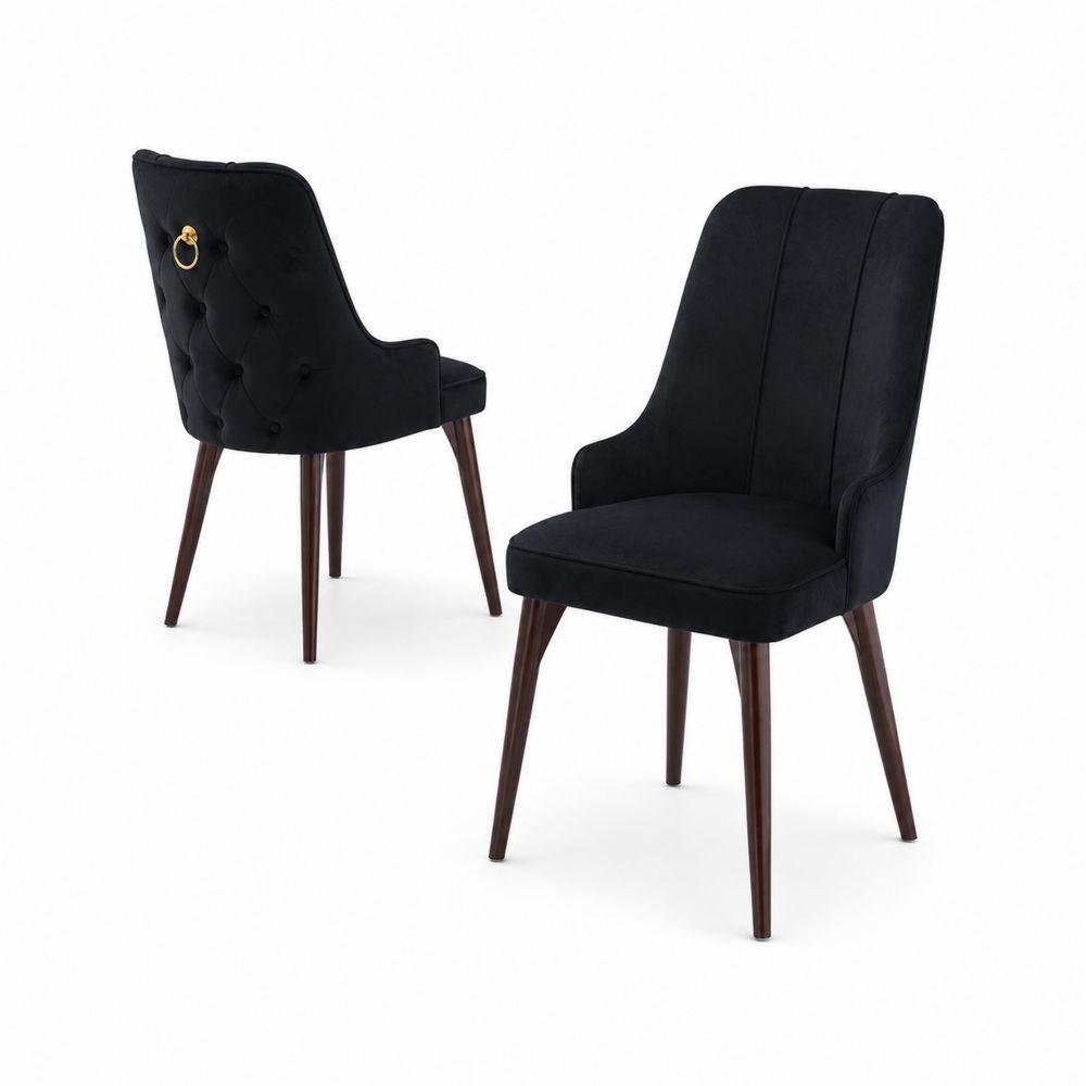 2er-Set Esszimmerstühle Schwarz Samt Holzbeine-Hausraumdesign