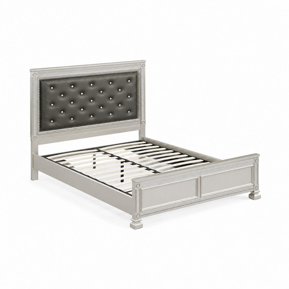 Doppelbett mit Kunstleder-Kopfteil 200x160 cm Holzrahmen Silber-Hausraumdesign
