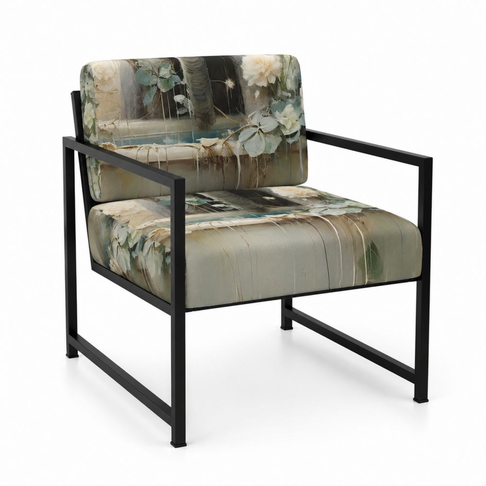 Sessel mit Metallrahmen und Polyesterstoff, 75x70x80 cm, Mehrfarbig-Hausraumdesign