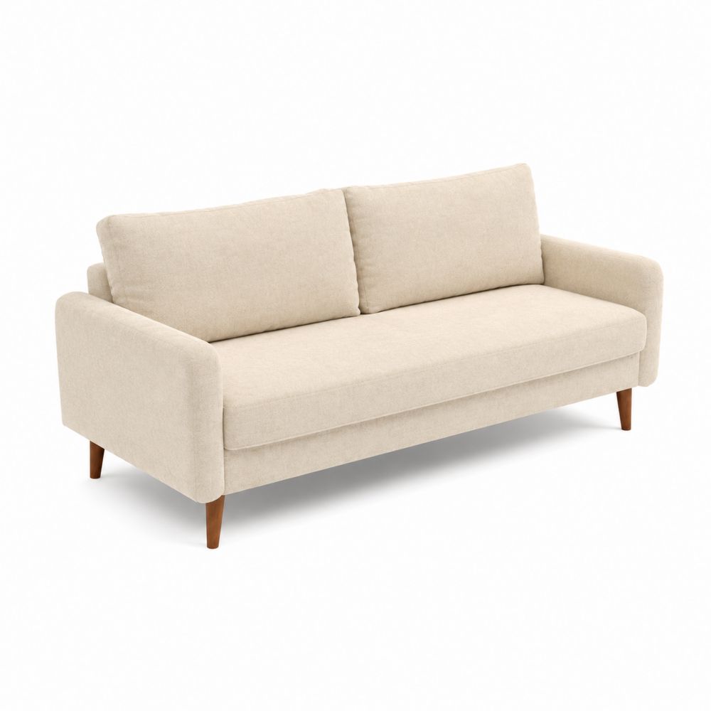 3-Sitzer Sofa Beige Stoff Holzbeine-maisonfleurco