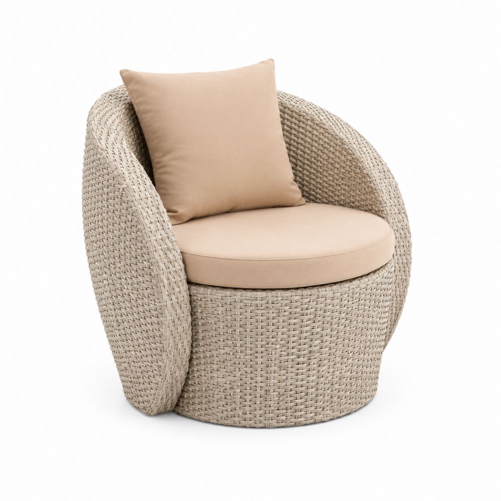 Runder Outdoor-Clubsessel aus Polyrattan Beige-maisonfleurco
