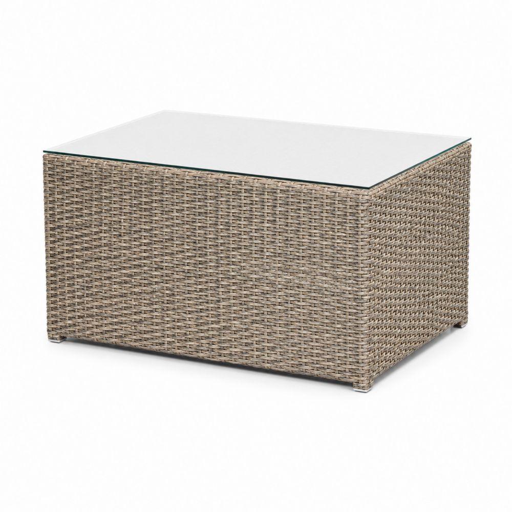 Rechteckiger Rattan-Gartentisch mit Glasplatte Beige-maisonfleurco