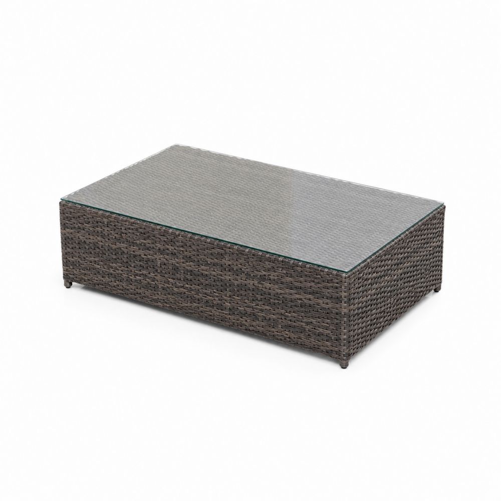 Rechteckiger Garten-Couchtisch aus Polyrattan mit Glasplatte, Grau-maisonfleurco