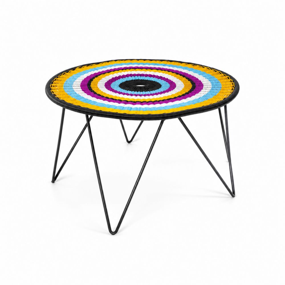 Runder Tisch mit geflochtener Tischplatte aus Polyethylen und Stahlbeinen, bunt-maisonfleurco