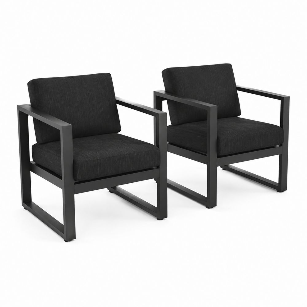 2er-Set Outdoor-Stühle aus Aluminium mit Polyesterkissen Schwarz-maisonfleurco