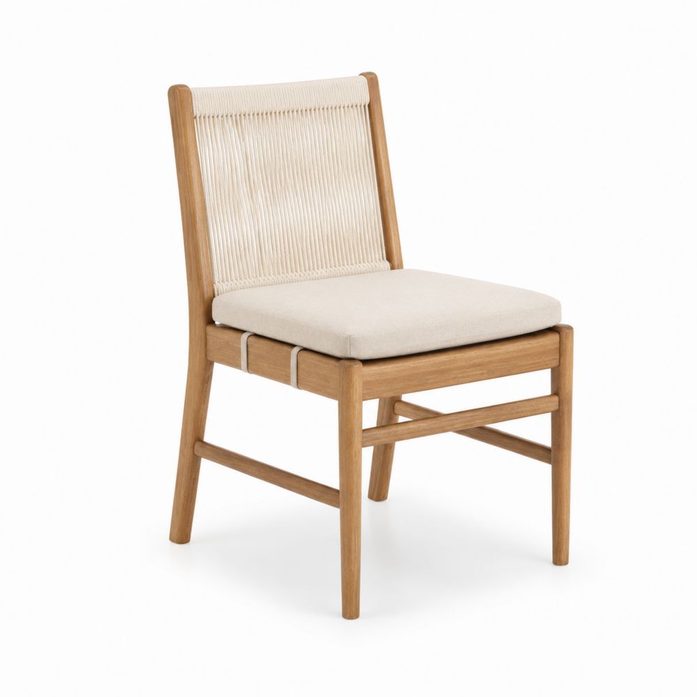 Gartenstuhl aus Eiche und Olefin Beige-maisonfleurco