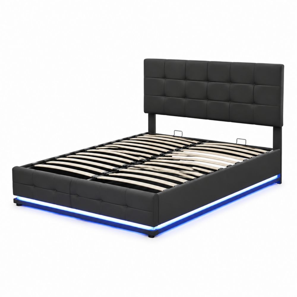 Polsterbett mit LED-Beleuchtung 140x200 cm Kunstleder Schwarz-maisonfleurco
