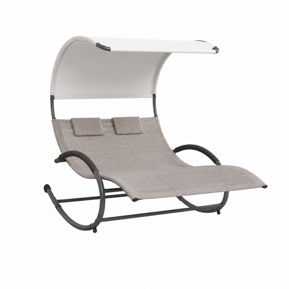 Doppelte Outdoor-Liege mit Stahlrahmen und Polyester Hellgrau-maisonfleurco