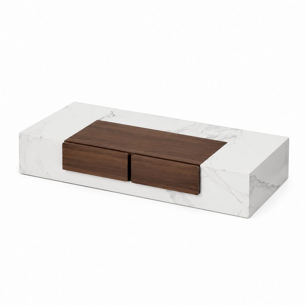 Rechteckiger Couchtisch aus Keramik und Walnussholz 120x60x20 cm-maisonfleurco