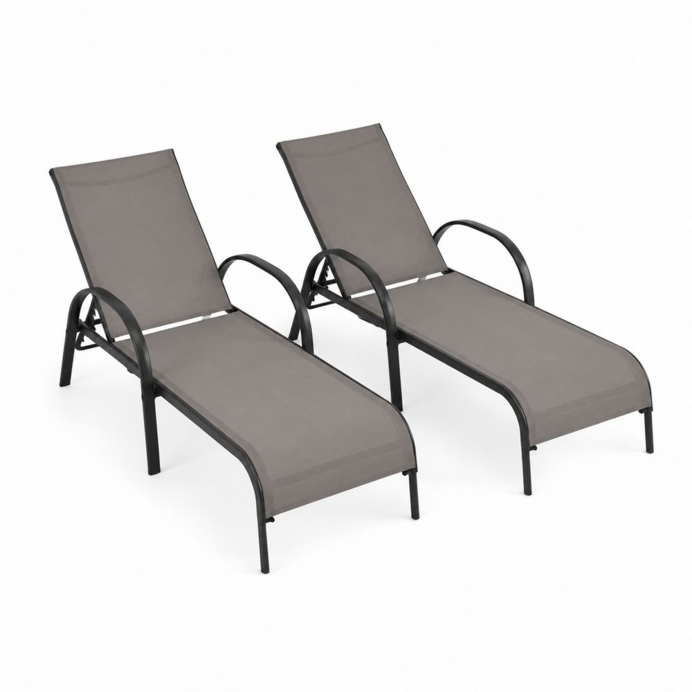 2er-Set Garten-Liegestühle Stahl Textilene Grau-maisonfleurco