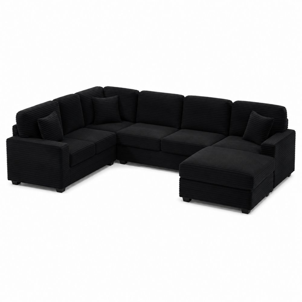 Ecksofa 5-Sitzer Cord Schwarz-maisonfleurco