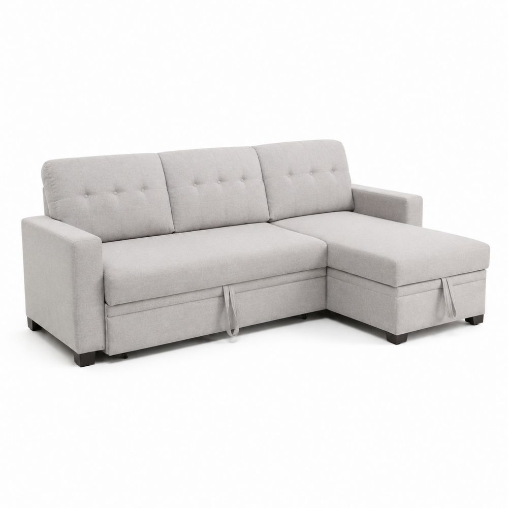 Ecksofa Schlafsofa mit Stauraum Hellgrau 250 cm Holzrahmen-maisonfleurco