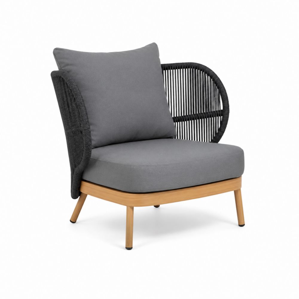 Rattan Sessel mit Holzrahmen und Polyesterkissen, Grau-maisonfleurco