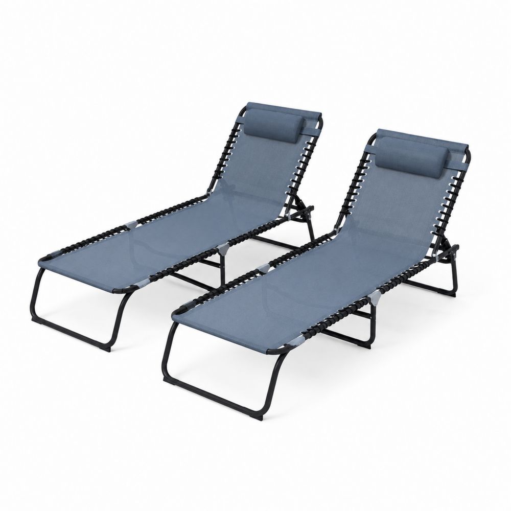 2 Stück Gartenliegen Set Klappbar Textilene Stahl Blau-maisonfleurco