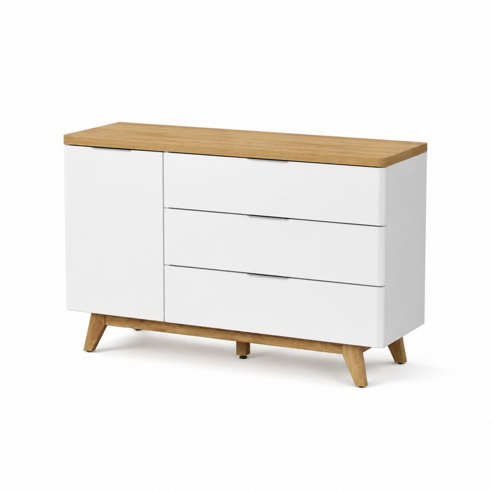 Sideboard MDF Eichenfurnier Weiß 120x40x80 cm mit 3 Schubladen-maisonfleurco