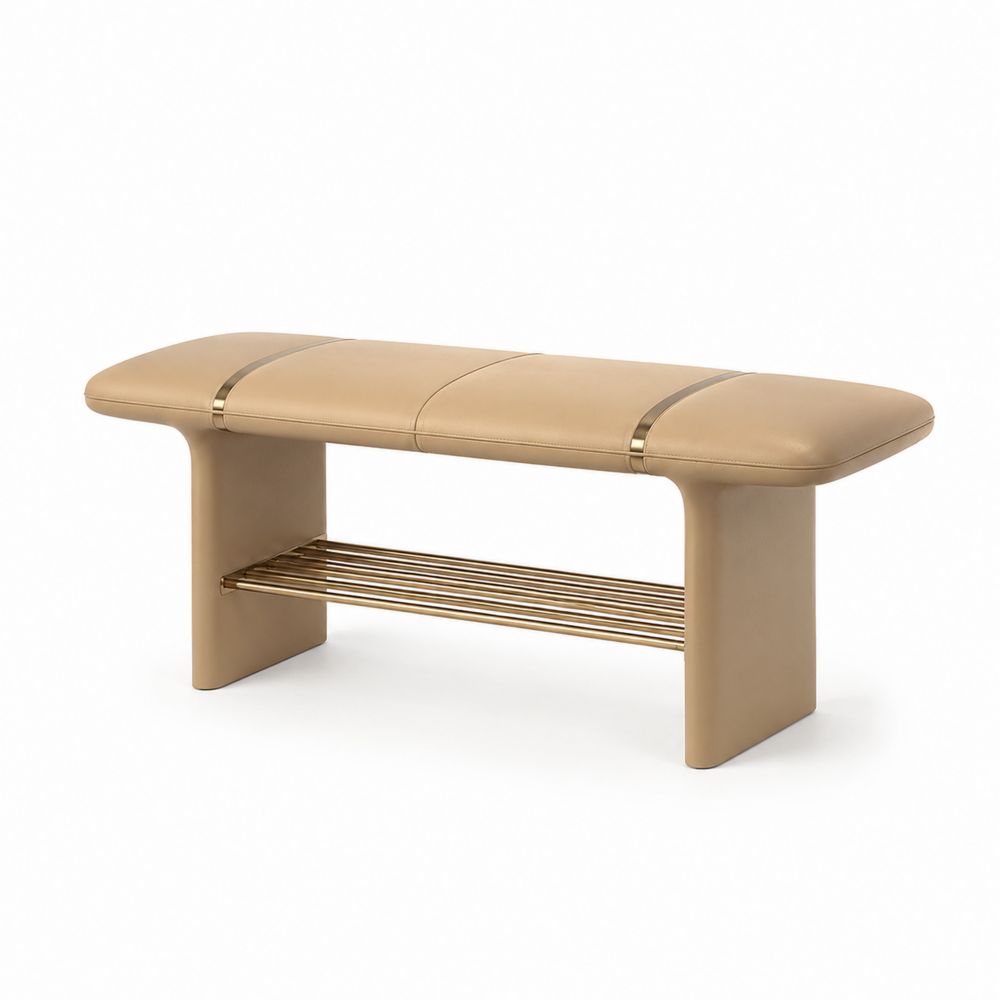 Bank PU-Leder Beige mit Metallablage-maisonfleurco