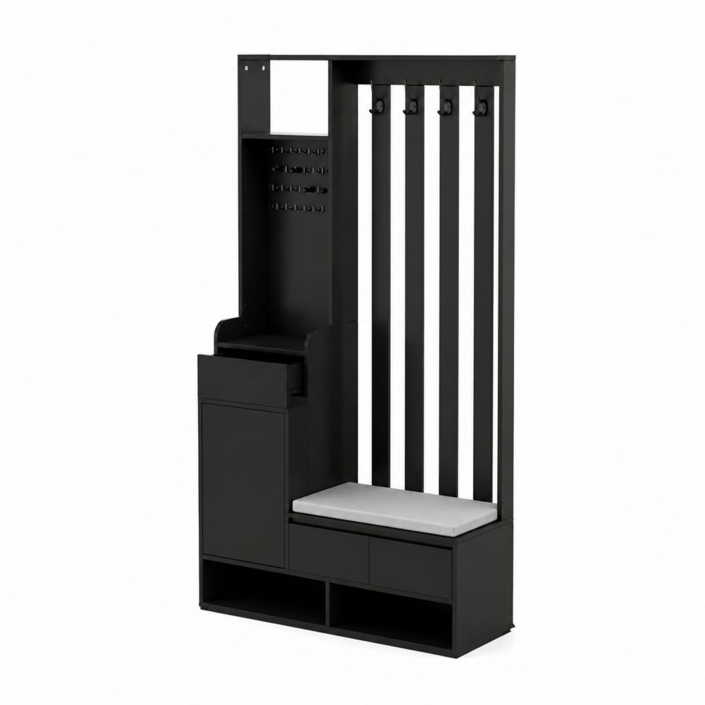 Garderobenkombination aus MDF mit Sitzbank und Haken, 200cm Höhe, Schwarz-maisonfleurco
