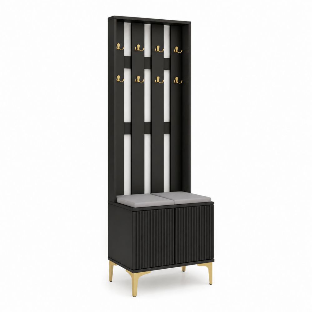 Schwarze Garderobe mit Metallbeinen und Sitzbank-maisonfleurco
