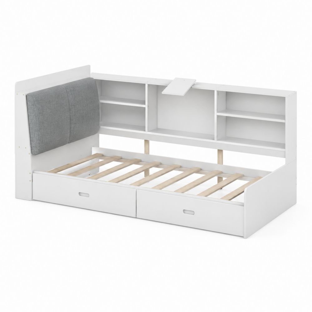 Einzelbett aus MDF-Holz mit Stauraum und grauem Kopfteil-maisonfleurco