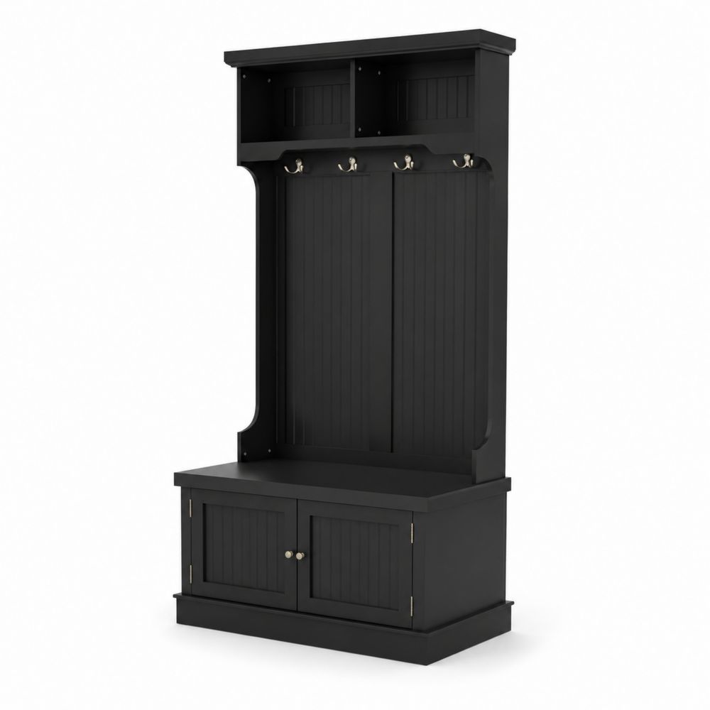 Schwarze Holz-Garderobe mit Haken und Stauraum 180x90x40cm-maisonfleurco