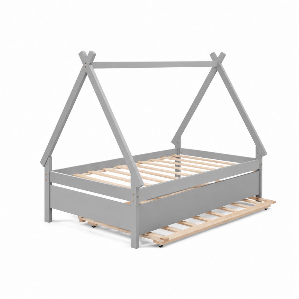 Holz Hausbett mit Ausziehbett Grau 208 x 98 cm-maisonfleurco
