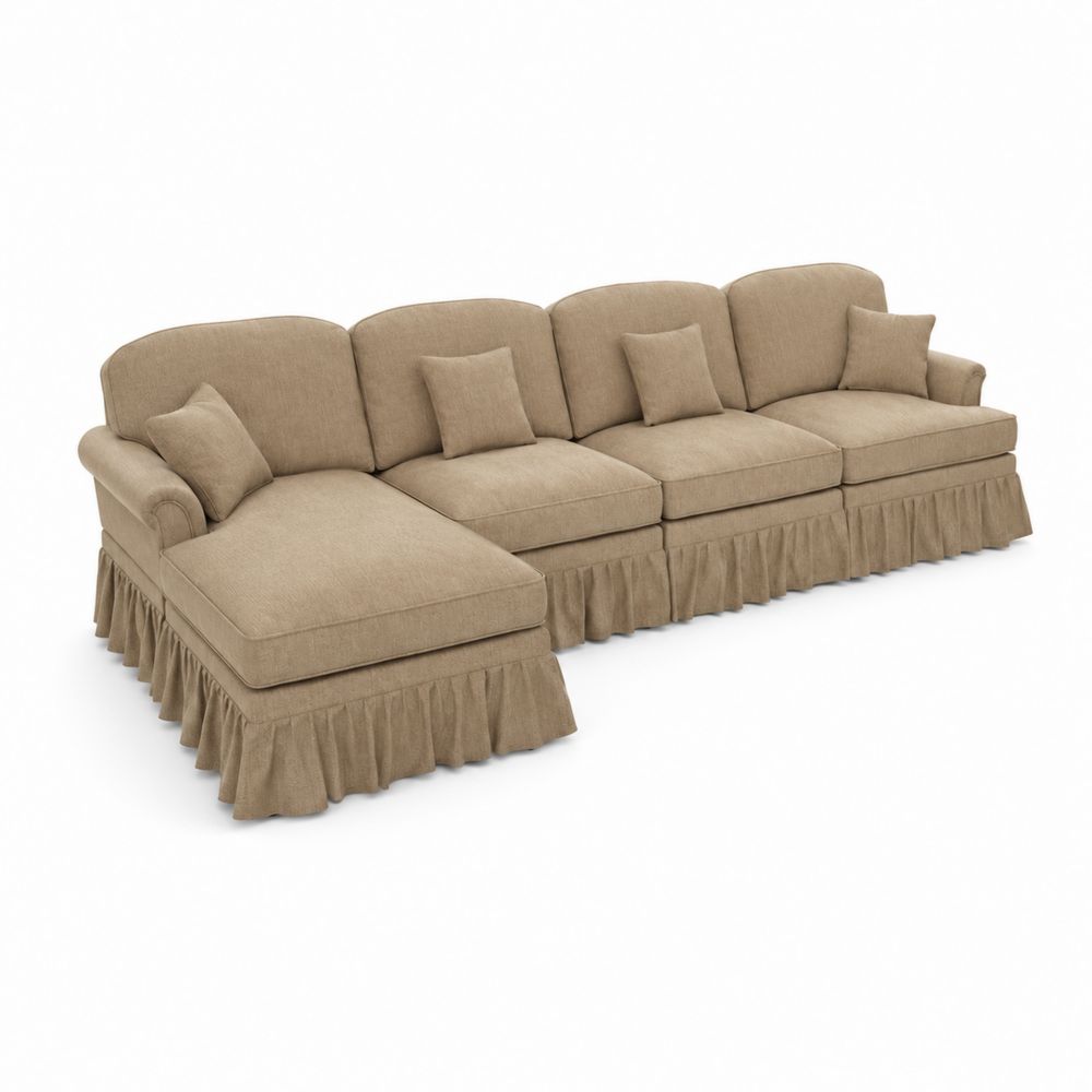 Ecksofa mit Ottomane aus Stoff in Beige-maisonfleurco