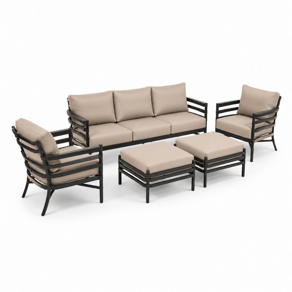 5-teiliges Garten-Lounge-Set aus Aluminium in Beige-maisonfleurco