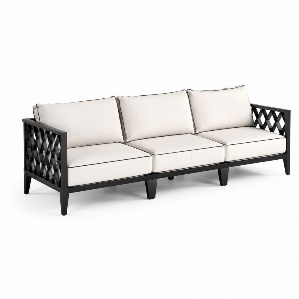 Aluminium Gartensofa 3-Sitzer mit Polyesterkissen Schwarz/Weiß 200cm-maisonfleurco