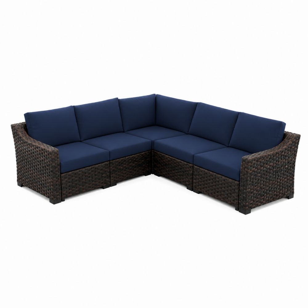 Polyrattan Eck-Lounge-Set Dunkelbraun/Blau-maisonfleurco