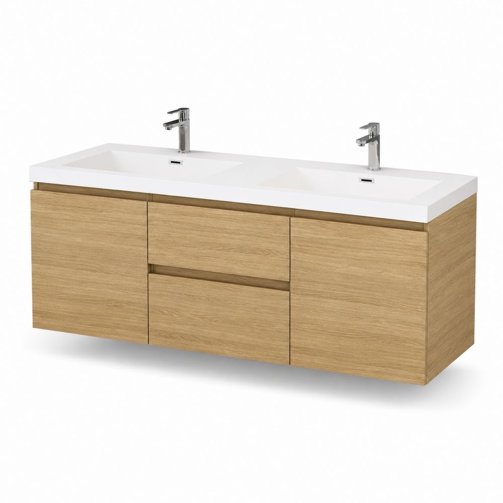 Wandmontierter Waschtischunterschrank mit Doppelwaschbecken aus Holz 150x45x55 cm-maisonfleurco
