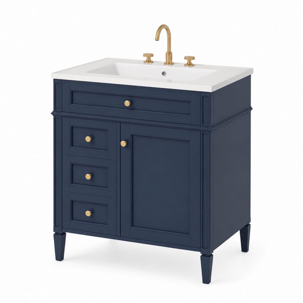Waschtischunterschrank aus Holz Blau mit Waschbecken und Wasserhahn-maisonfleurco