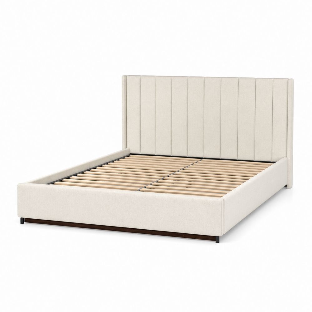 Holzstoff Polsterbett mit hohem Kopfteil Beige 200x160 cm-maisonfleurco
