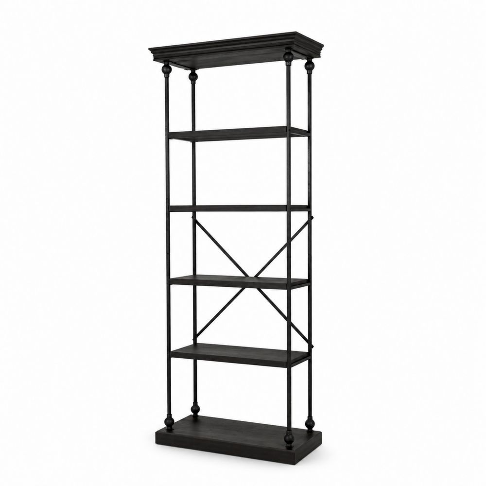 Metall Bücherregal mit 5 Ebenen Schwarz 200x90x40cm-maisonfleurco