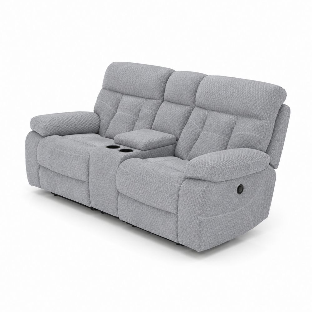 3-Sitzer Sofa mit Liegefunktion und Getränkehalter, graues Polyester-maisonfleurco