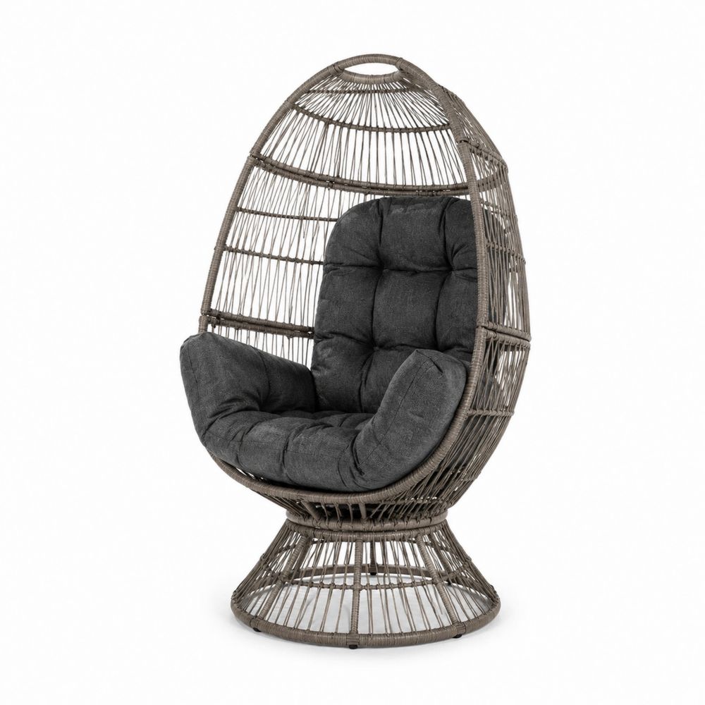 Rattan-Eiersessel Grau mit Kissen-maisonfleurco