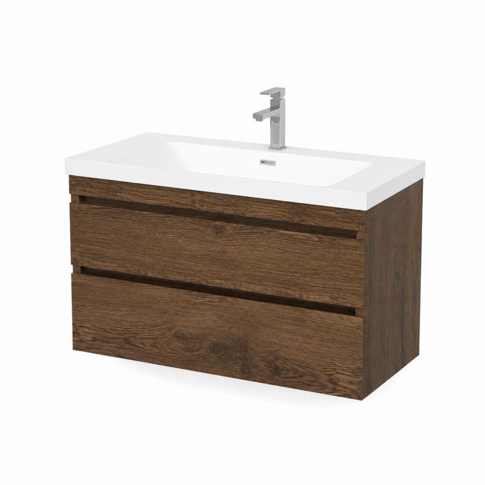 Wandmontierter Waschtischunterschrank aus Holzfaserplatte Weiß/Eiche 80x50x45 cm-maisonfleurco