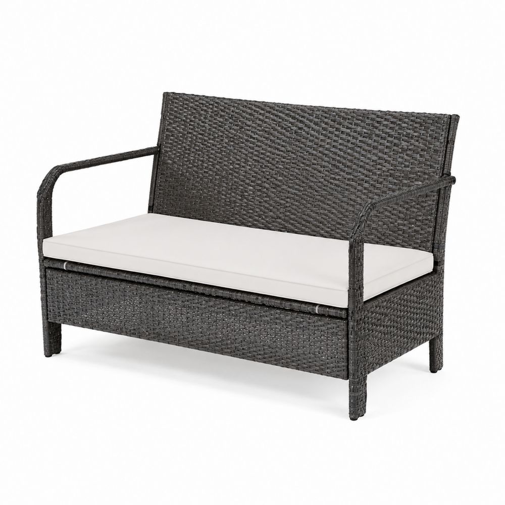 Gartensofa Zweiersitz Rattan PE-Rattan Grau mit Kissen-maisonfleurco