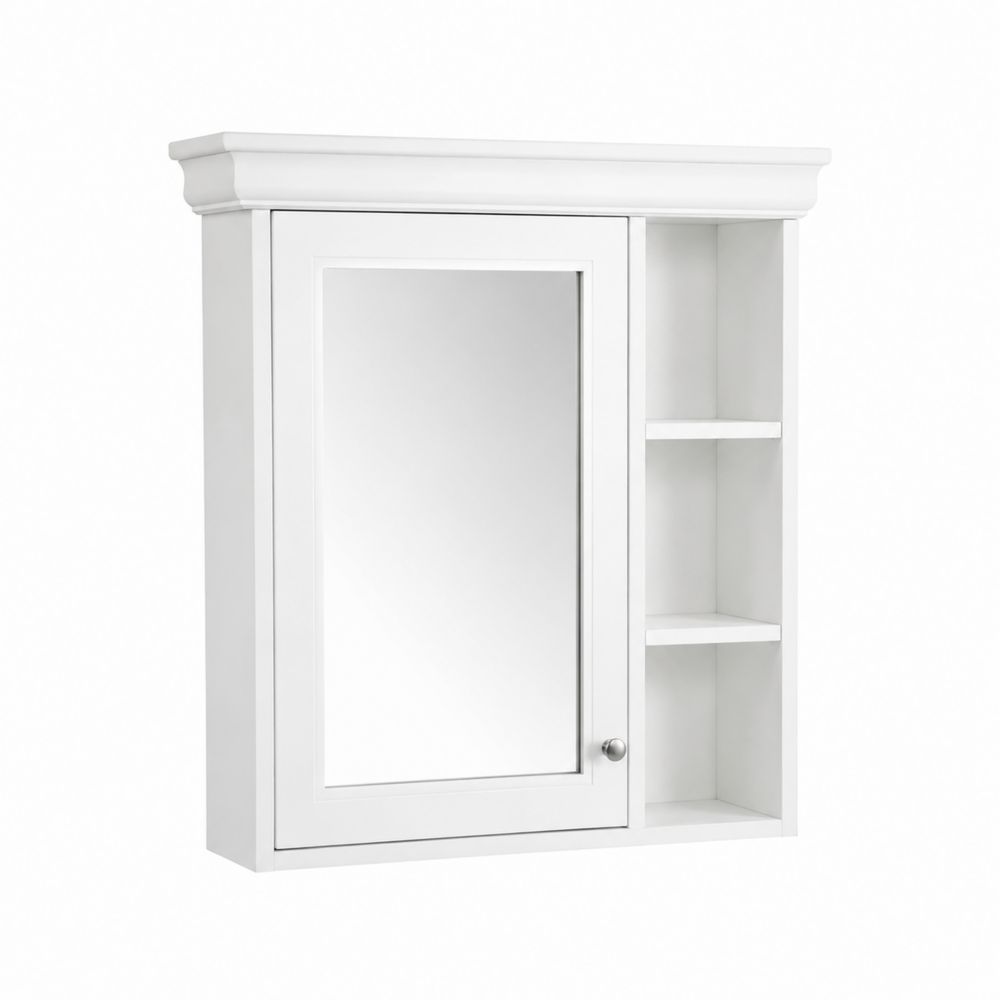 Badezimmerspiegelschrank mit Regal Weiß MDF und Spiegelglas-maisonfleurco
